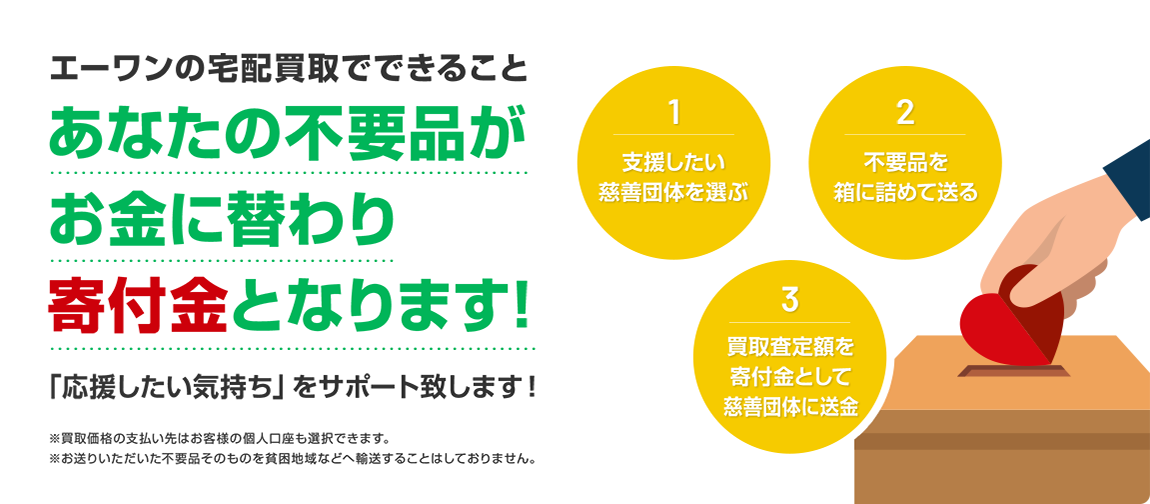 あなたの不要品がお金に替わり、寄付金となります！